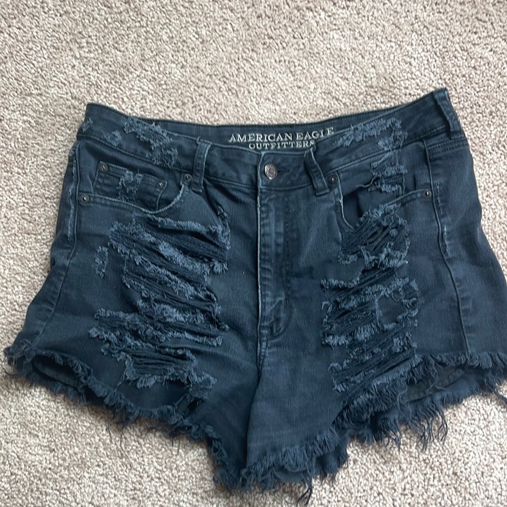 Distressed Black Shorts